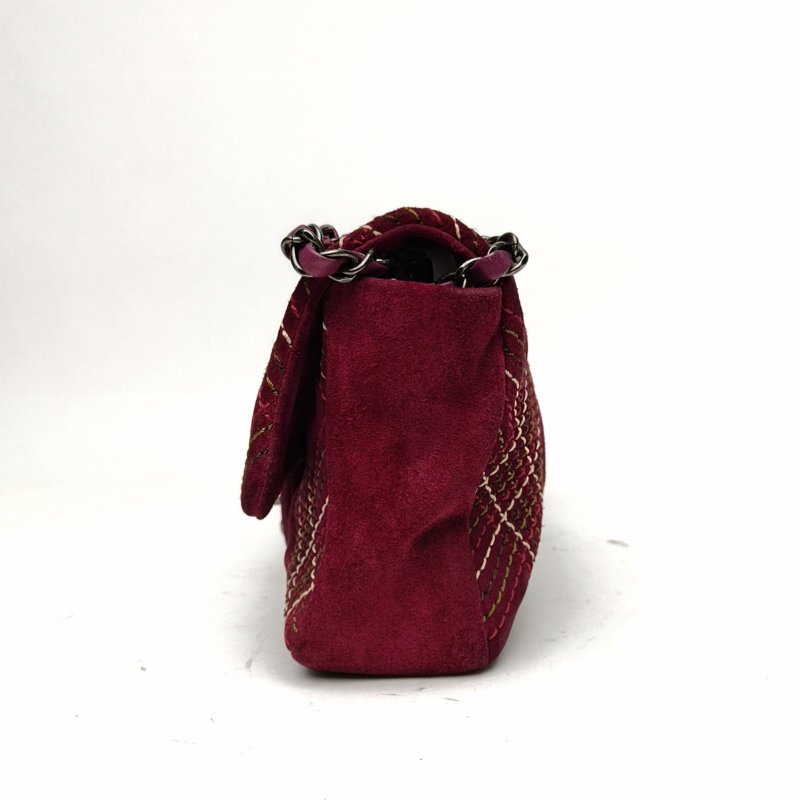 CHANEL 紫色麂皮18開銀扣CF季節款口蓋包中號肩背包-1