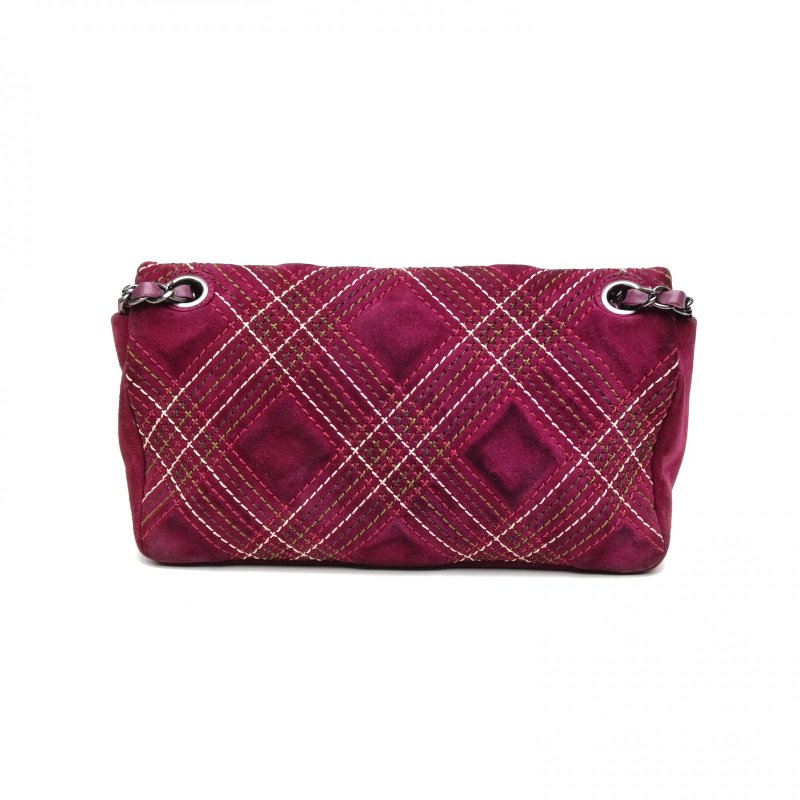 CHANEL 紫色麂皮18開銀扣CF季節款口蓋包中號肩背包-2