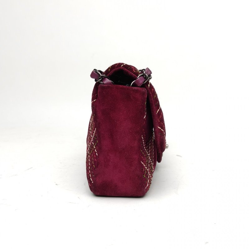 CHANEL 紫色麂皮18開銀扣CF季節款口蓋包中號肩背包-3