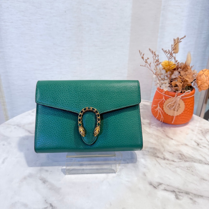 Gucci酒神WOC翡翠綠 綠水晶鏈條可拆-5