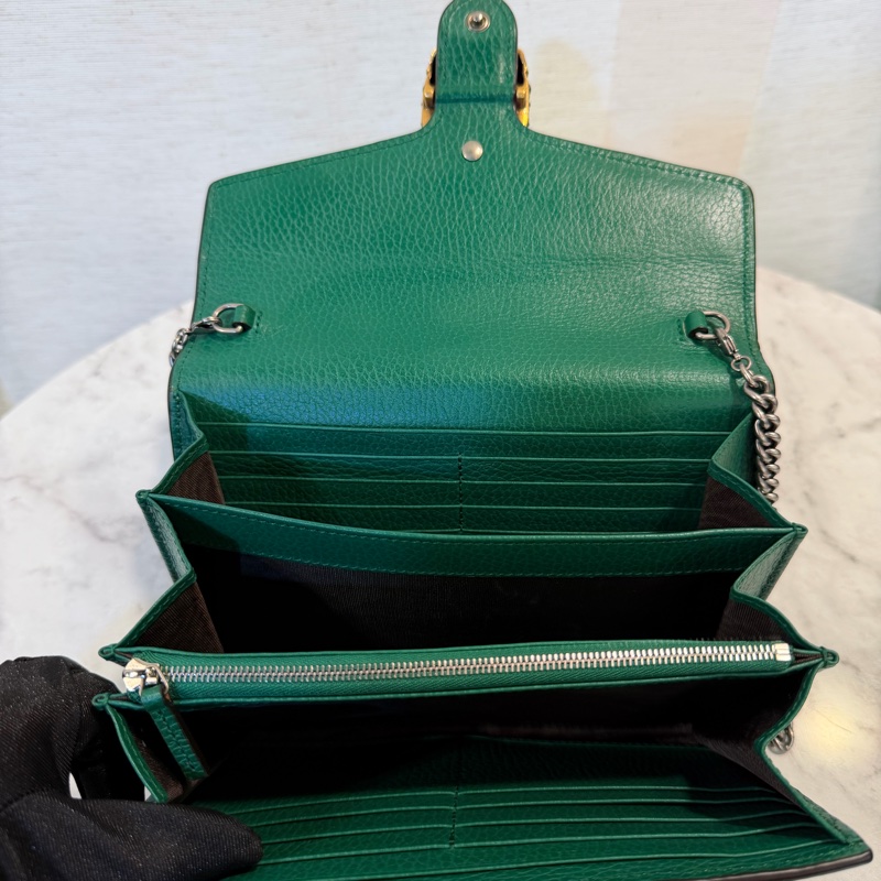 Gucci酒神WOC翡翠綠 綠水晶鏈條可拆-11