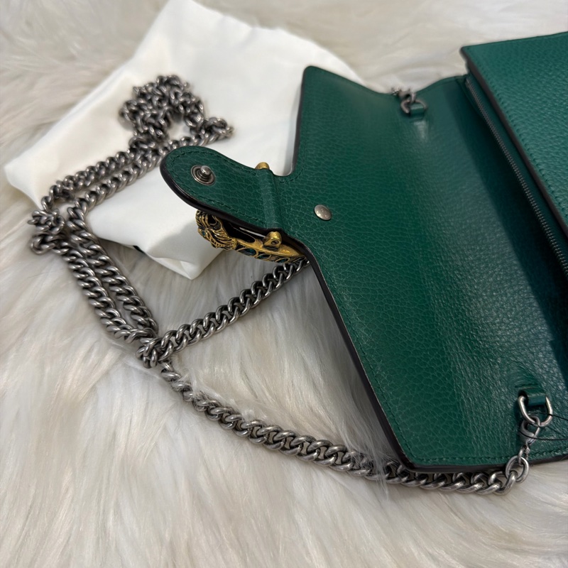 Gucci酒神WOC翡翠綠 綠水晶鏈條可拆-15