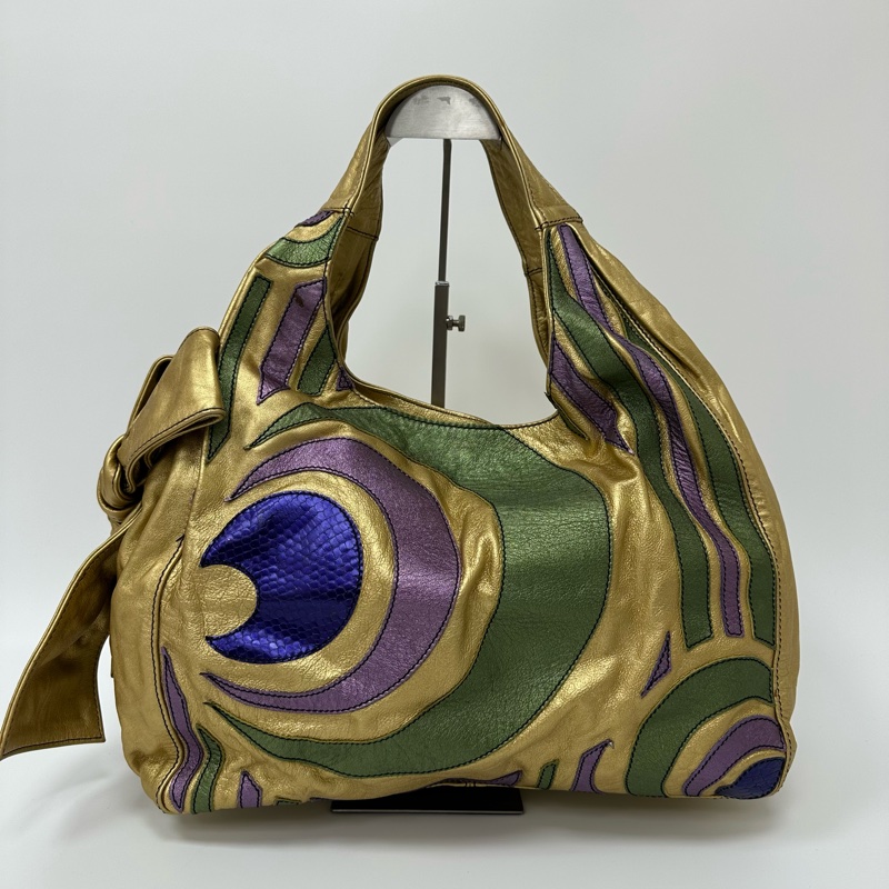 【赫蒂國際精品】Valentino 范倫鐵諾Nuage Bow 系列金色皮革超大肩背包 vintage-2