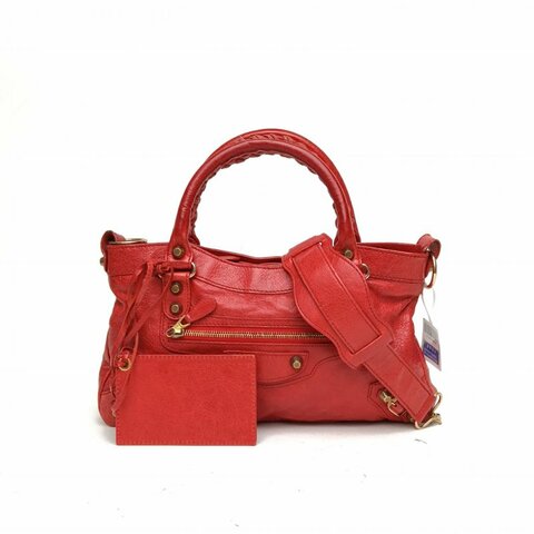 BALENCIAGA CLASSICCITY機車包小號30紅色羊皮玫瑰金扣肩背包