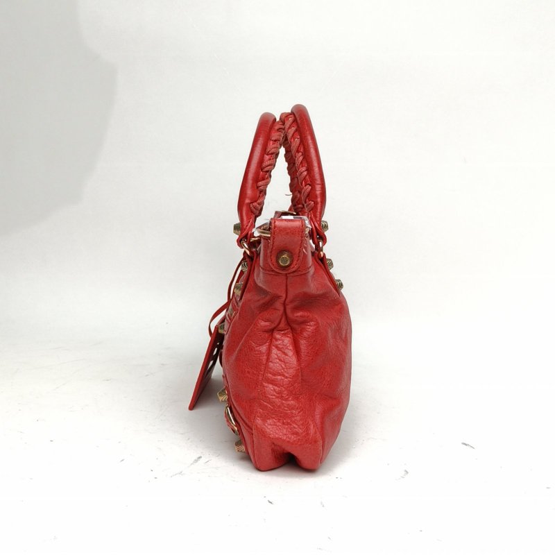 BALENCIAGA CLASSICCITY機車包小號30紅色羊皮玫瑰金扣肩背包-1