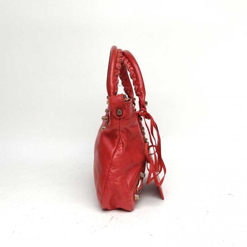 BALENCIAGA CLASSICCITY機車包小號30紅色羊皮玫瑰金扣肩背包-3