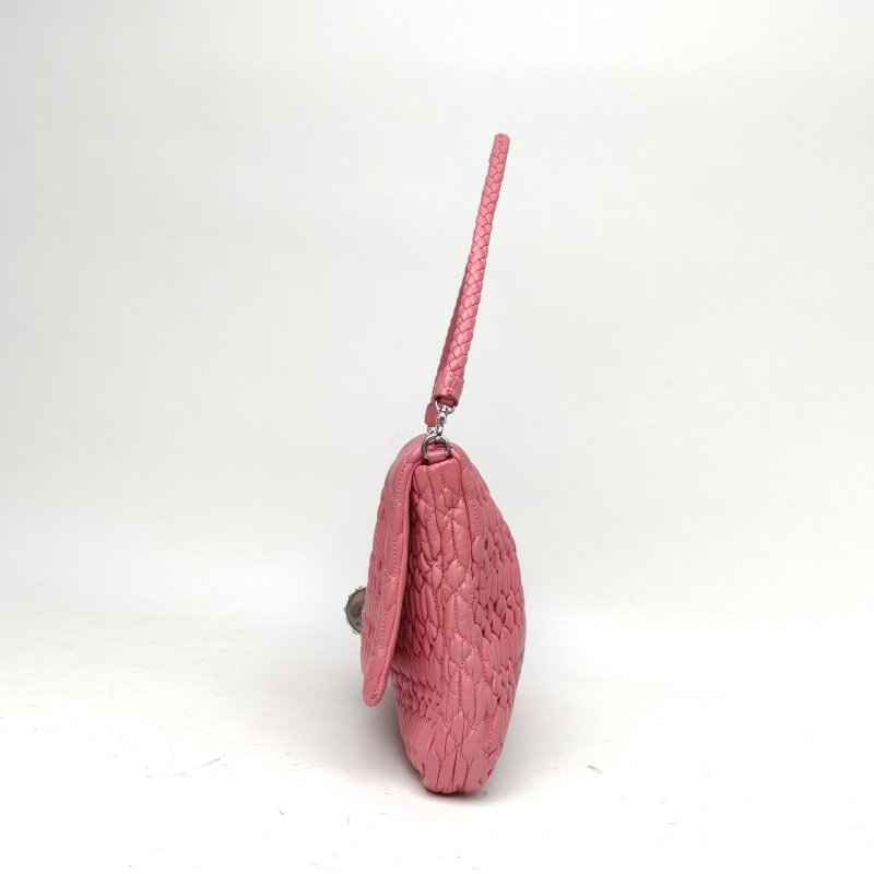 MIU MIU 褶皺33仿水晶斜挎包玫紅羊皮鑽扣肩背包-1