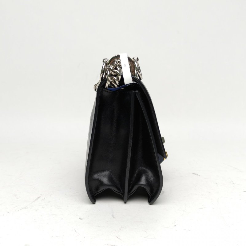 FENDI KANI小號黑色牛皮金銀扣肩背包-3