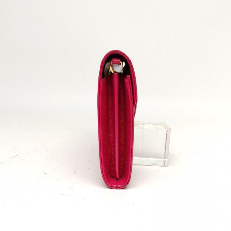 SAINT LAURENT CASSANDRA信封鏈條包22MATELASSV紋玫紅牛皮金扣肩背包-3