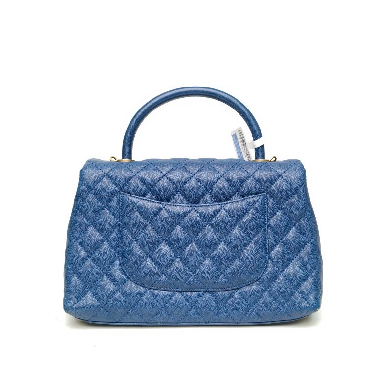 CHANEL CocoHandle中號29藍色荔枝牛皮24開金扣肩背包-2