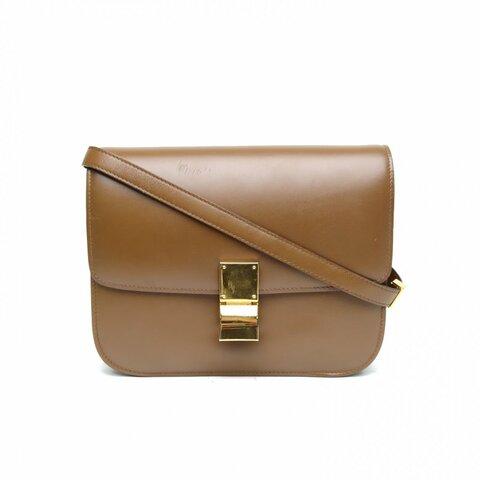 CELINE ClassicBox中號棕色牛皮金扣肩背包
