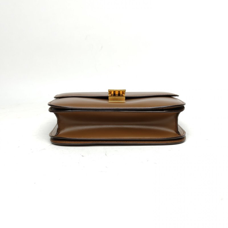 CELINE ClassicBox中號棕色牛皮金扣肩背包-4