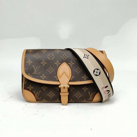 LOUIS VUITTON Diane法棍包24可拆卸黑紫寬肩帶老花PVC晶片肩背包