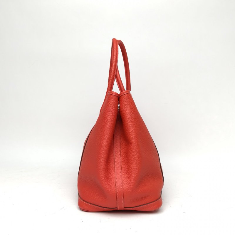 HERMES GardenParty花園包36杜鵑紅NEGONA皮框R銀扣肩背包-3