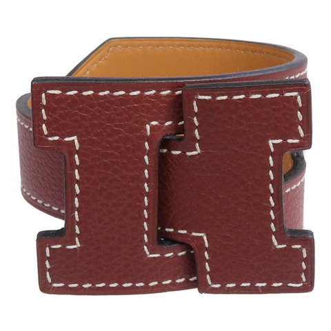 HERMES Evercolor皮革Jet Lag Tour Wrap Bracelet手鐲Rouge H