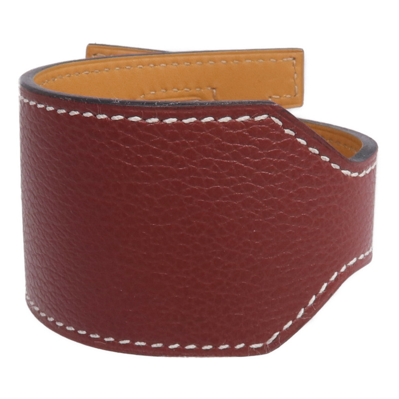 HERMES Evercolor皮革Jet Lag Tour Wrap Bracelet手鐲Rouge H-2