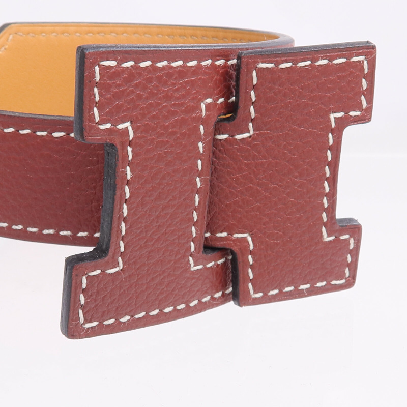 HERMES Evercolor皮革Jet Lag Tour Wrap Bracelet手鐲Rouge H-4