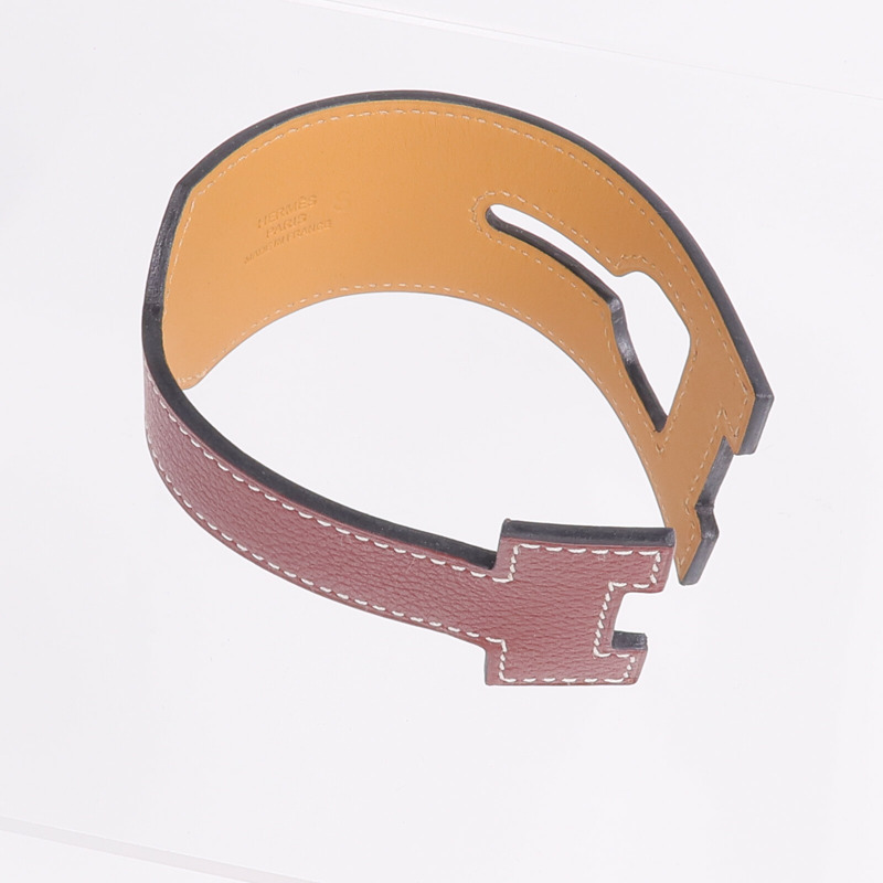 HERMES Evercolor皮革Jet Lag Tour Wrap Bracelet手鐲Rouge H-8