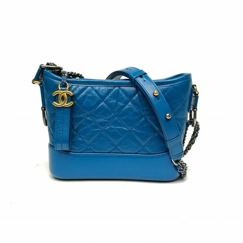 CHANEL GABRIELLE流浪小號20藍色牛皮28開金銀扣肩背包