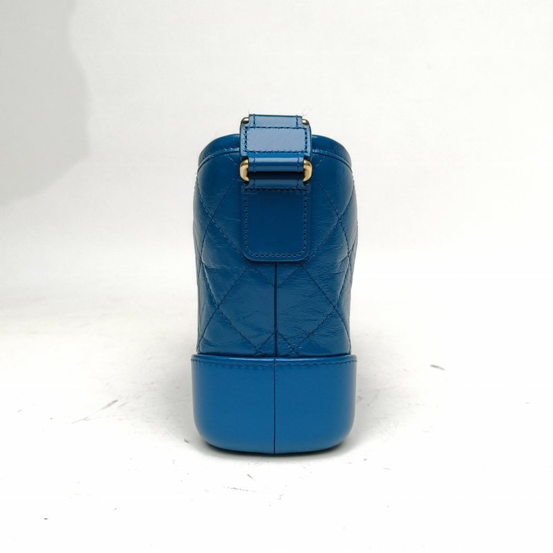 CHANEL GABRIELLE流浪小號20藍色牛皮28開金銀扣肩背包-1