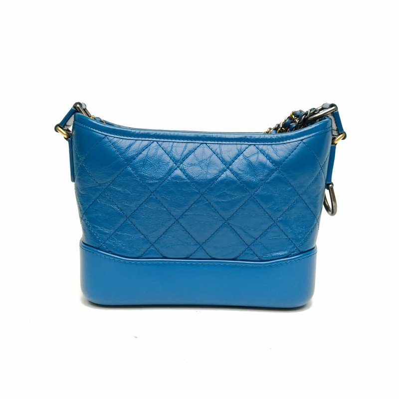 CHANEL GABRIELLE流浪小號20藍色牛皮28開金銀扣肩背包-2