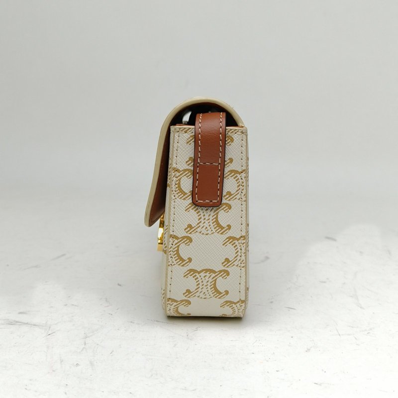 CELINE Triomphe凱旋門金屬鎖扣橫版肩背包白色PVC金扣肩背包-1