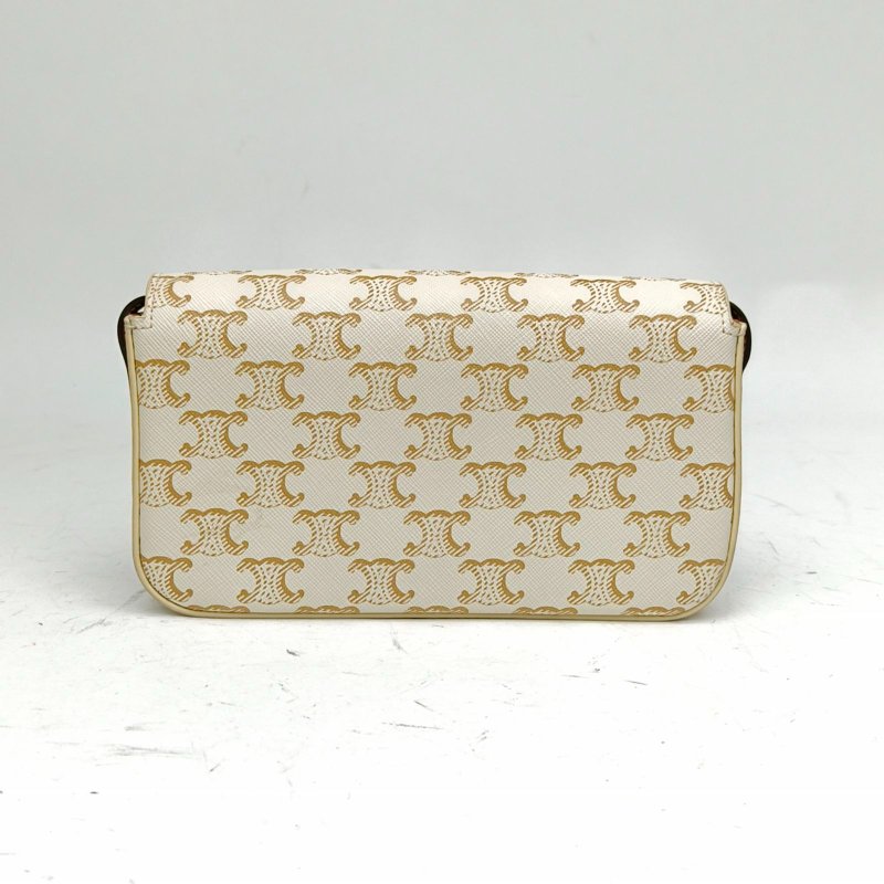 CELINE Triomphe凱旋門金屬鎖扣橫版肩背包白色PVC金扣肩背包-2