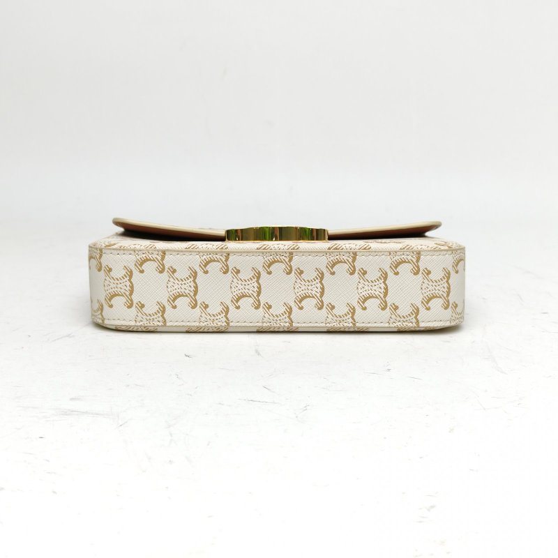 CELINE Triomphe凱旋門金屬鎖扣橫版肩背包白色PVC金扣肩背包-4