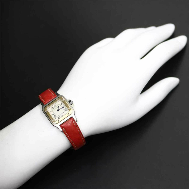 卡地亞 Santos Galbee SM W20012C4 雙色女錶，象牙白 YG 黃金石英錶-3