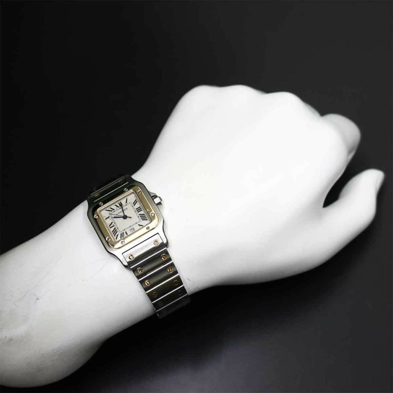 卡地亞 Santos Galbee LM W20011C4 雙色男士腕錶，日期顯示，黃金錶殼，石英錶-2