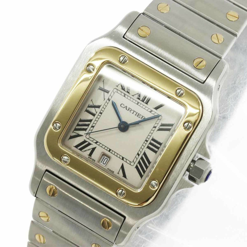 卡地亞 Santos Galbee LM W20011C4 雙色男士腕錶，日期顯示，黃金錶殼，石英錶-6