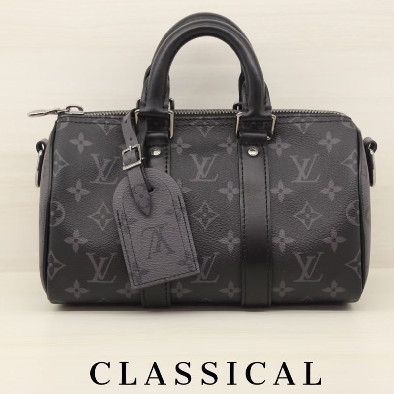 LOUIS VITTON路易威登老花Keepall 25黑武士手提斜挎包 芯片-0