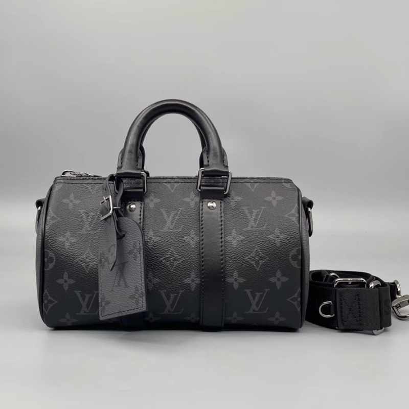 LOUIS VITTON路易威登老花Keepall 25黑武士手提斜挎包 芯片-10