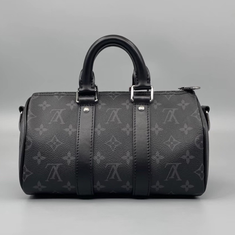 LOUIS VITTON路易威登老花Keepall 25黑武士手提斜挎包 芯片-11