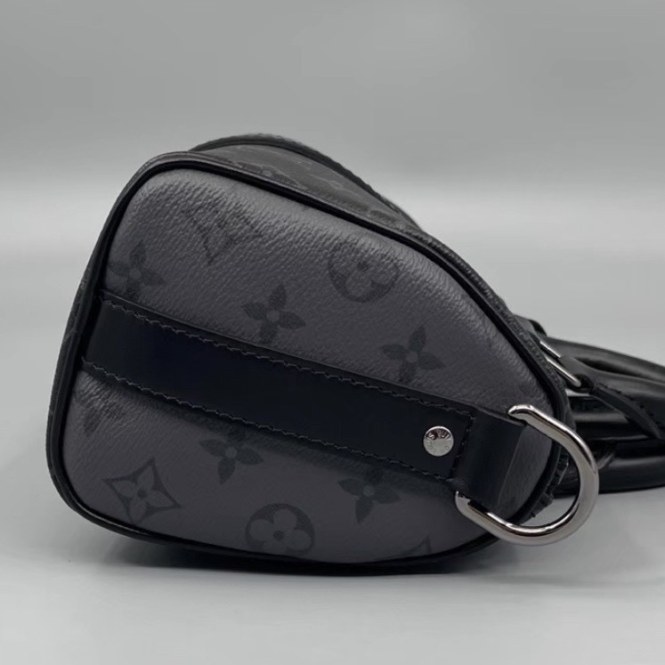 LOUIS VITTON路易威登老花Keepall 25黑武士手提斜挎包 芯片-14