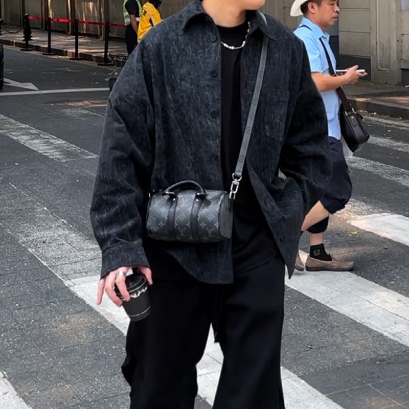 LOUIS VITTON路易威登老花Keepall 25黑武士手提斜挎包 芯片-24