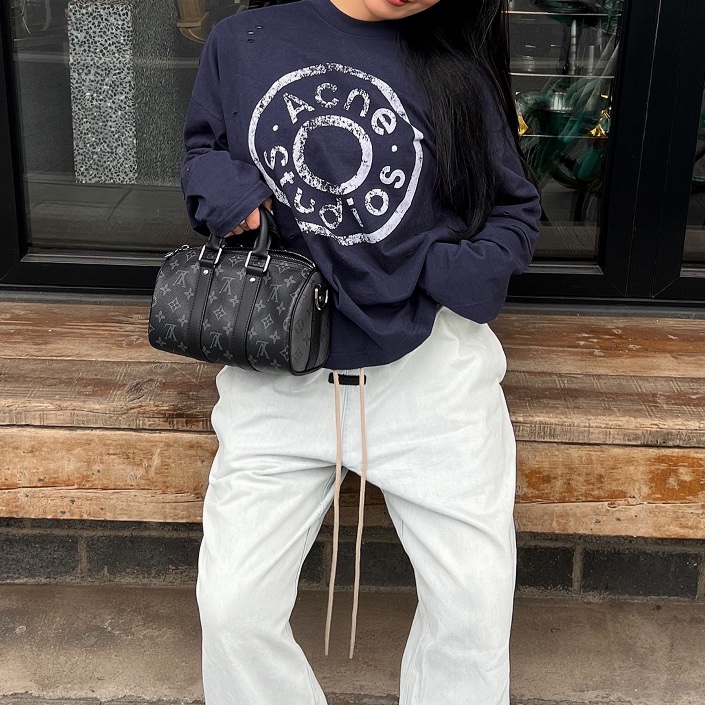 LOUIS VITTON路易威登老花Keepall 25黑武士手提斜挎包 芯片-35