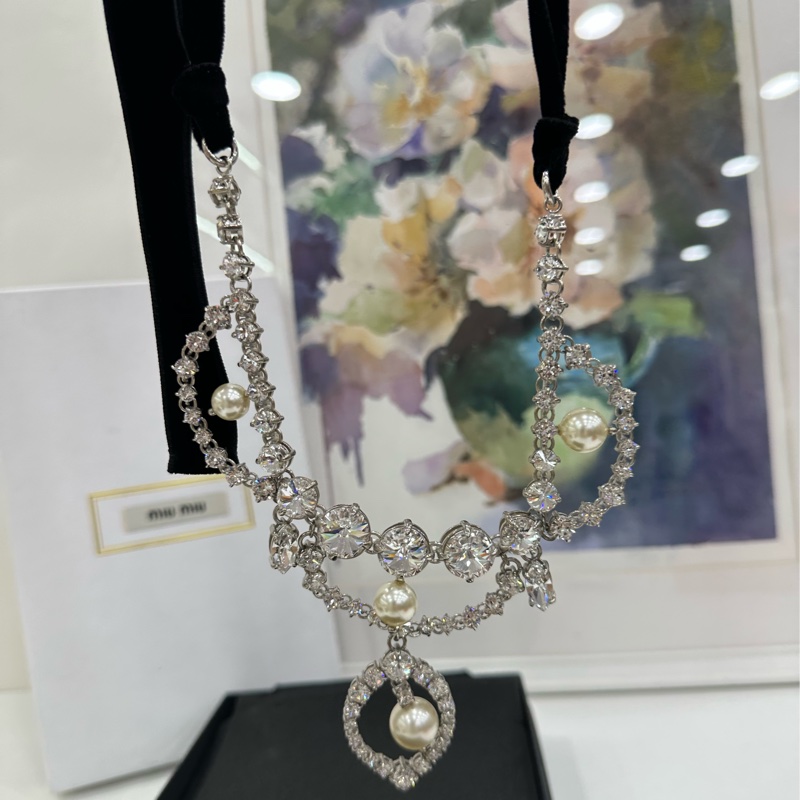 Miumiu 繆繆 拜占庭風格 珍珠水晶項鍊 全新-4