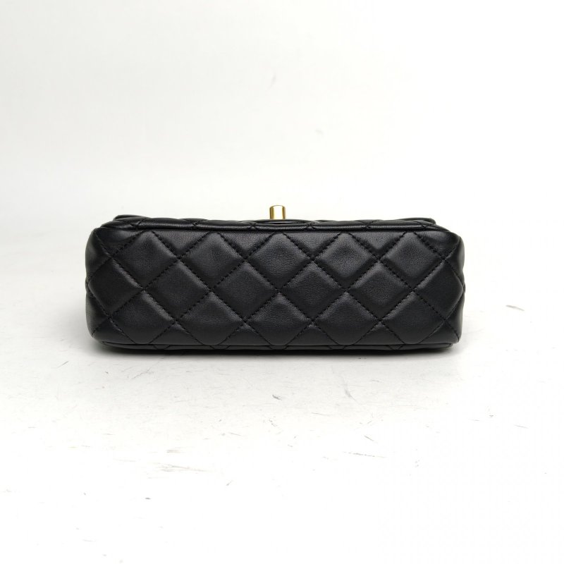 CHANEL CF口蓋包大Mini20黑色羊皮晶片開金扣金球調節扣肩背包-4