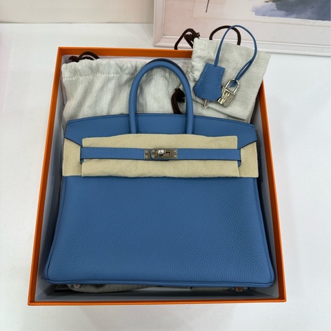 HERMES 愛馬仕 Birkin 25 天青藍銀扣 Togo皮 C刻 閒置