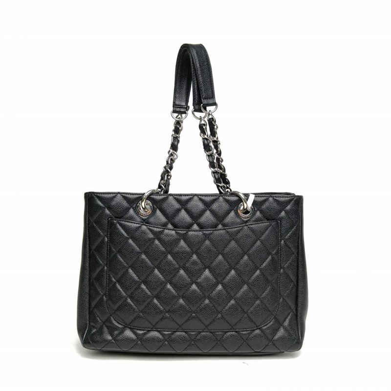 CHANEL GST購物袋小號33黑色荔枝牛皮14開銀扣肩背包-2