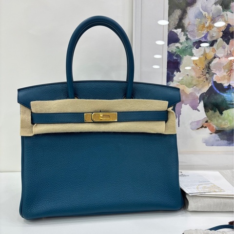 Hermes 愛馬仕 birkin 30 7C 珊瑚藍金扣X刻togo皮 有購證 full set