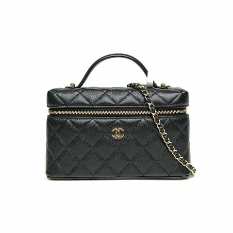 CHANEL 25C飯盒包黑色荔枝牛皮鐳射標淺金扣單皮穿鏈肩背包