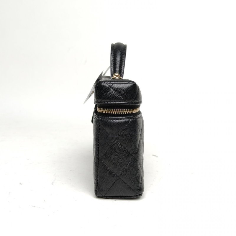 CHANEL 25C飯盒包黑色荔枝牛皮鐳射標淺金扣單皮穿鏈肩背包-3