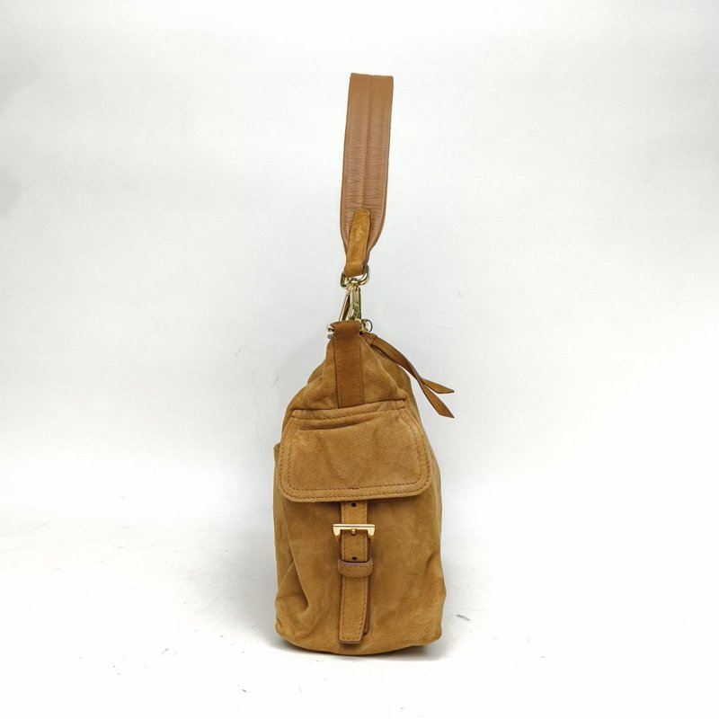 PRADA 棕色山羊皮25FWexpolre系列單肩包麂絨面肩背包-1