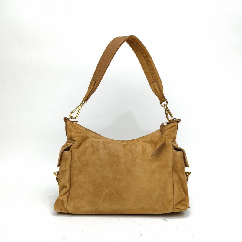 PRADA 棕色山羊皮25FWexpolre系列單肩包麂絨面肩背包-2