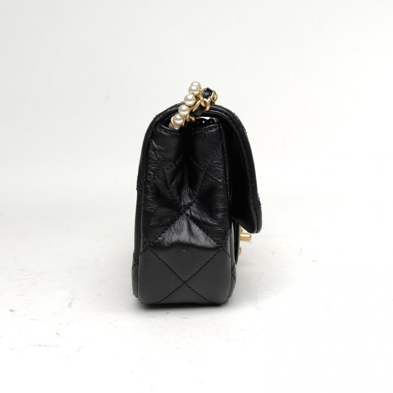 CHANEL 黑色牛皮30開金扣24BCF大mini珍珠多層鏈條口蓋包肩背包-3