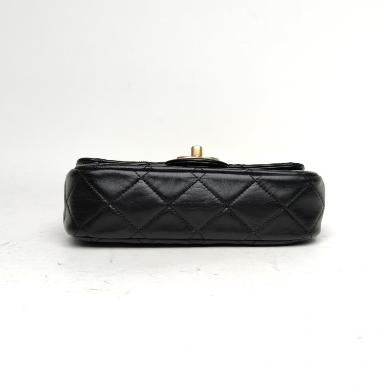 CHANEL 黑色牛皮30開金扣24BCF大mini珍珠多層鏈條口蓋包肩背包-4