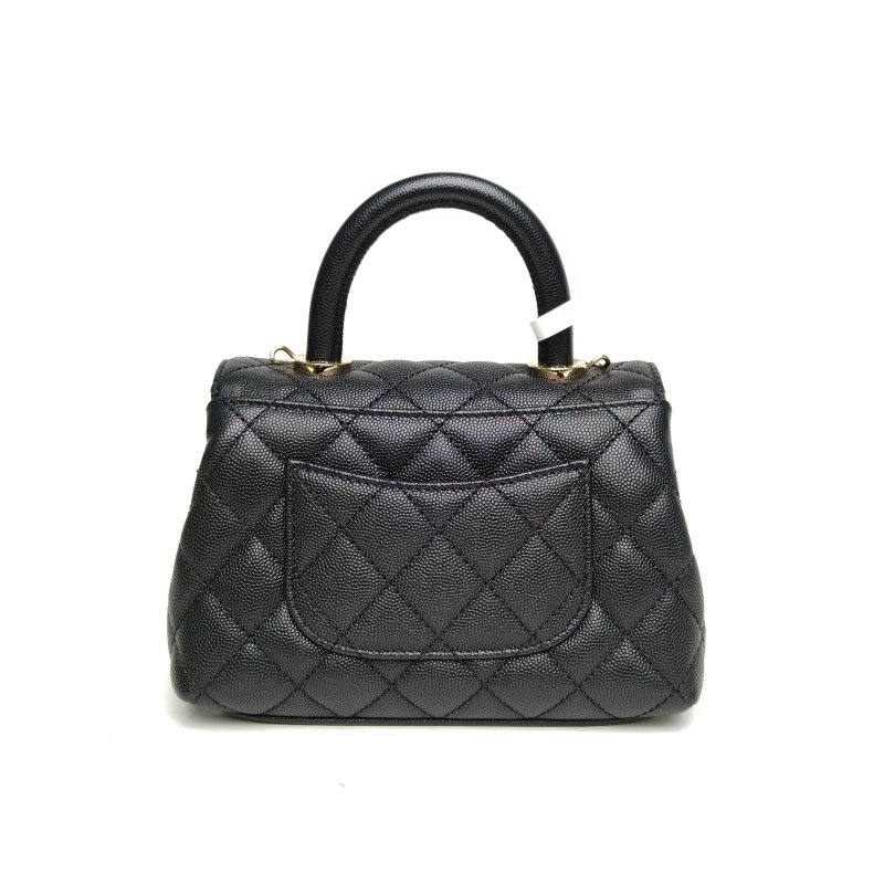 CHANEL CocoHandleMini黑色荔枝牛皮晶片開淺金扣肩背包-2