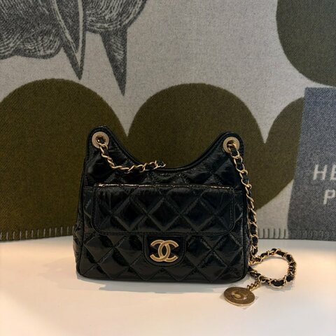 CHANEL 小牛皮HOBO BAG小天貓 黑色
